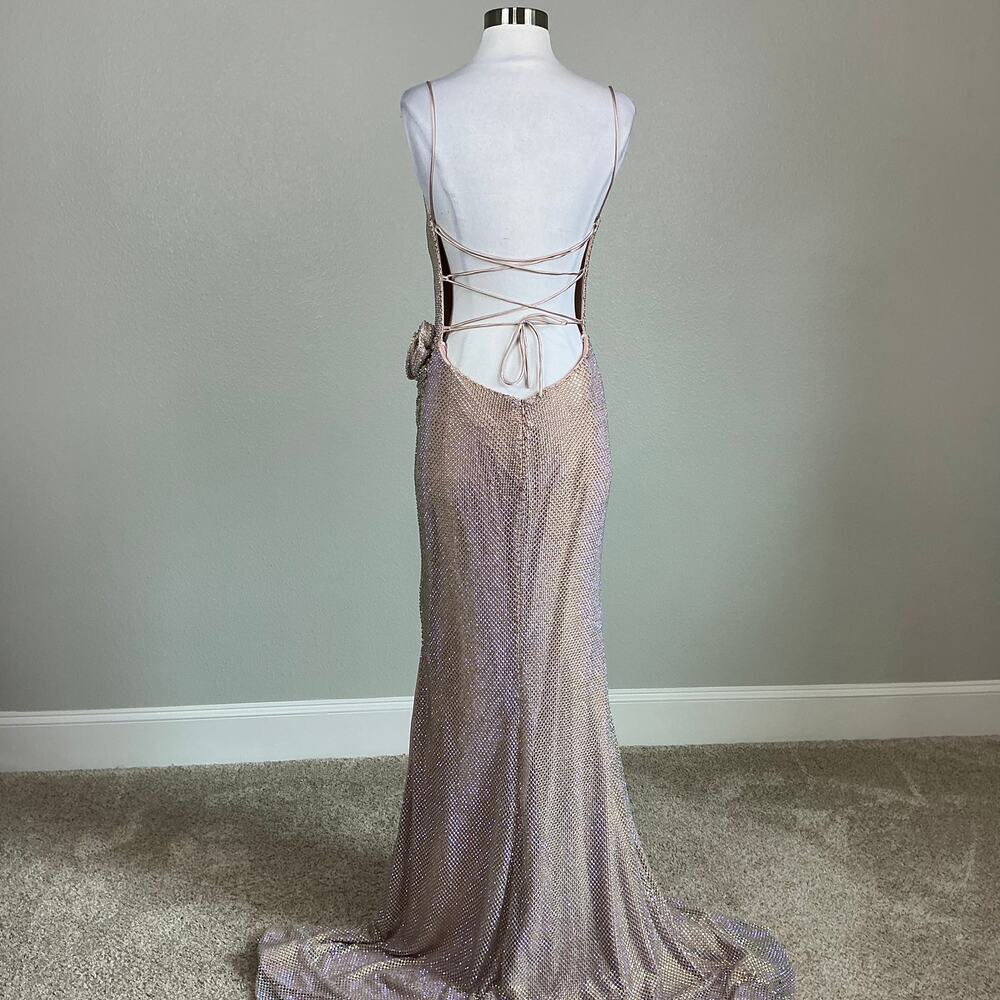 Jovani D5063 Pink Beaded Backless Column Evening Gown Thigh Slit Size 6 Dress - Picture 3 of 11